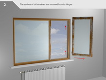 يتم إزالة ضلفات النافذة القديمة    من مفصلاتها.