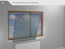 تتم    إزالة الزجاج الثابت للنوافذ القديمة.